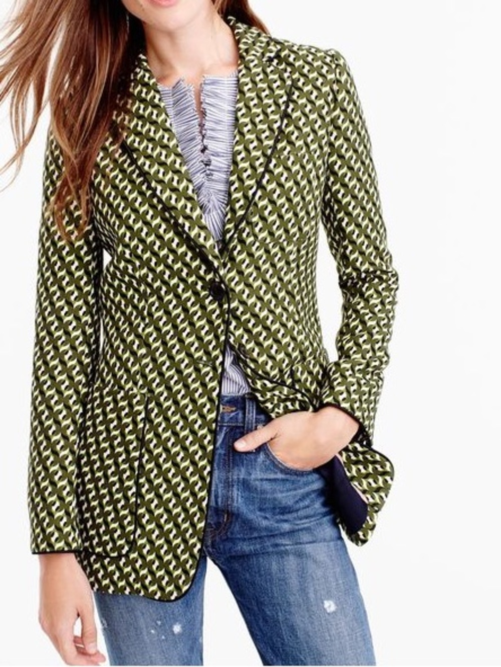 J.Crew Collection Blazer Olive Ratti Geo Print